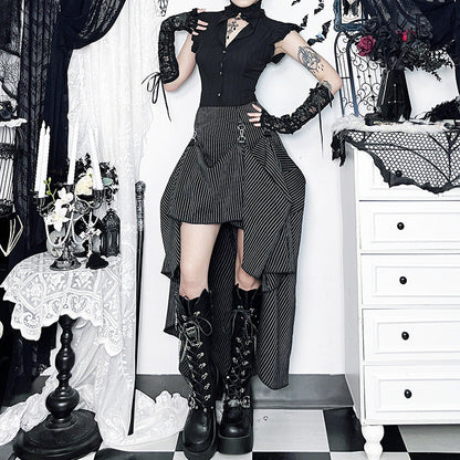 Gothic Striped Maxi Skirt Casual Streetwear
