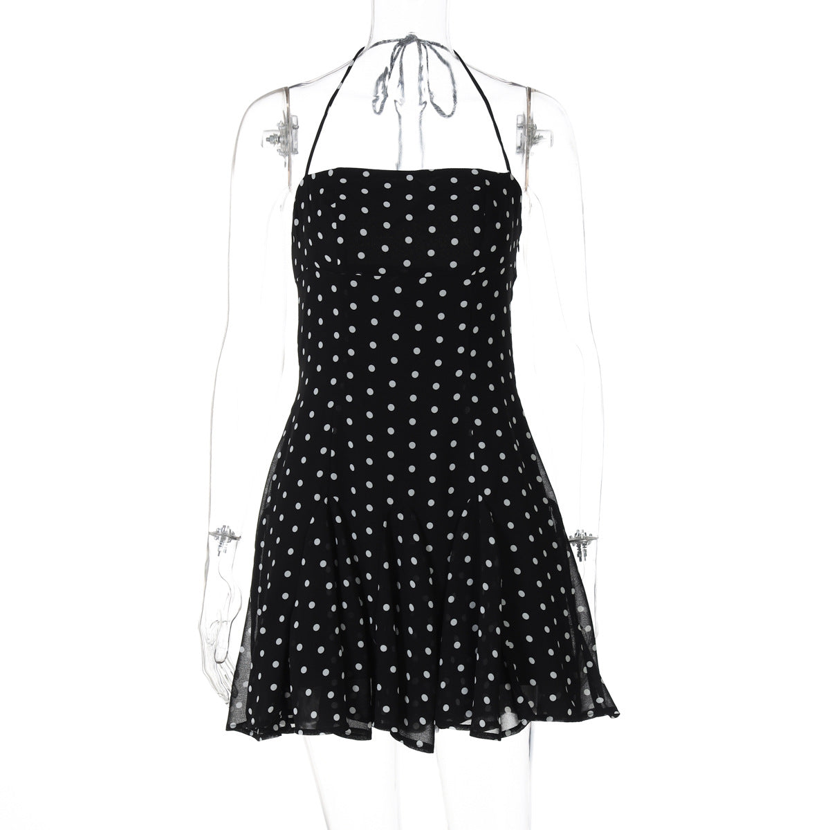 Sweet Heart Neck Polka Dot Pleated Mini Dress