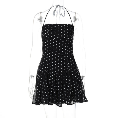 Sweet Heart Neck Polka Dot Pleated Mini Dress