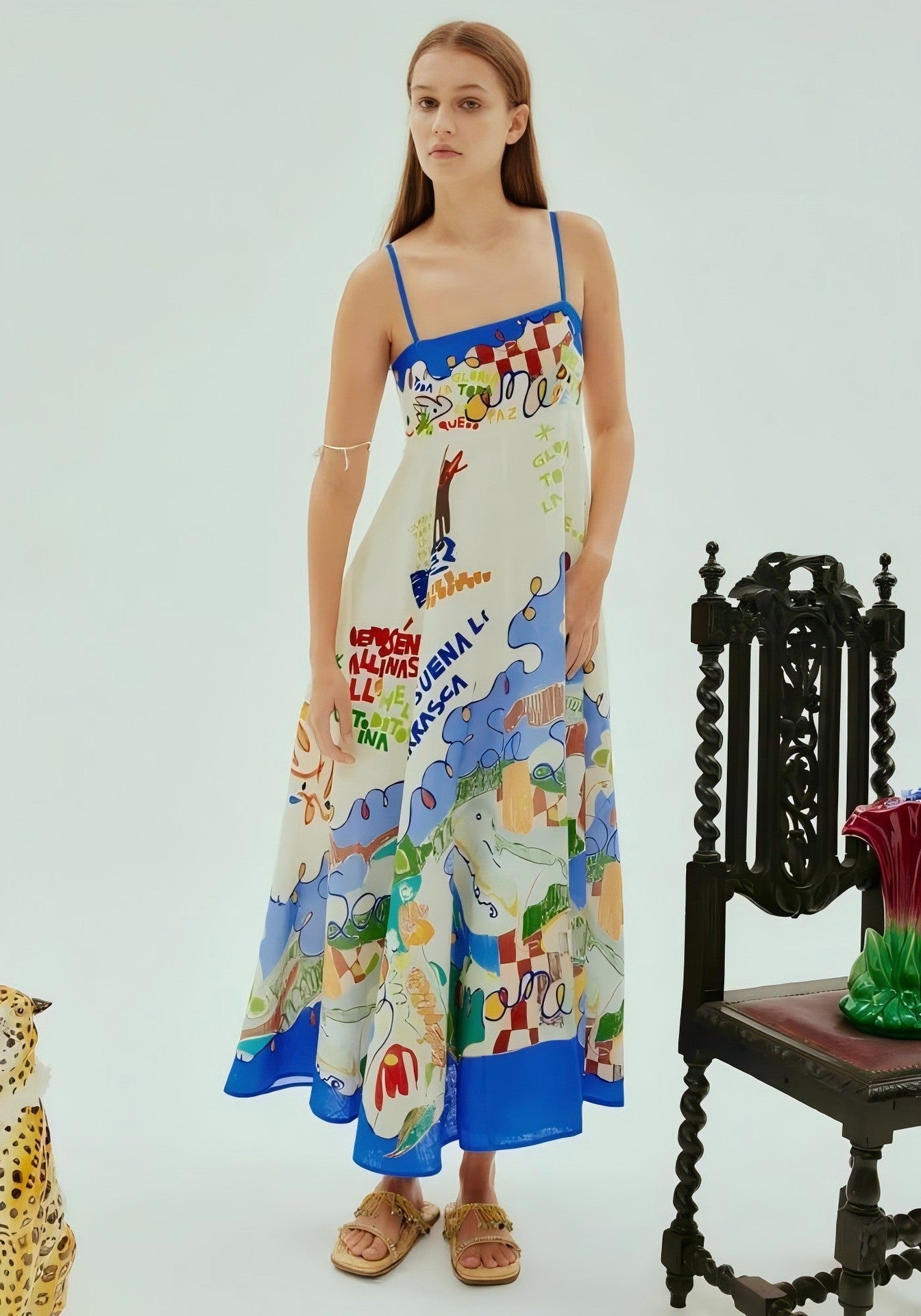 New Floral Print Linen A-Line Dress