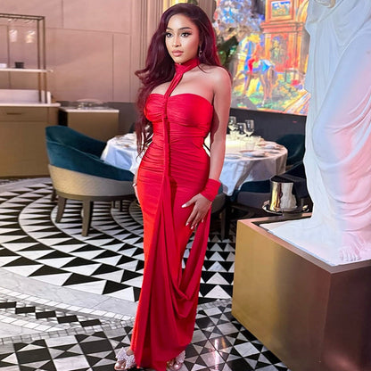 Solid Color Backless Strapless Bodycon Dress Elegant Style
