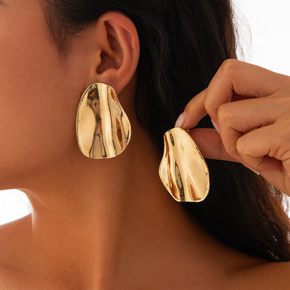 Geometric Metal Flower Stud Earrings Trendy Casual