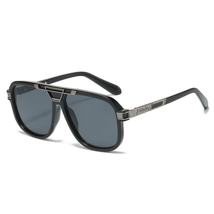 Trendy Retro Double Bridge Pilot Sunglasses Square Frame for Men