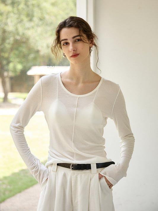High-Quality Tencel Wool Women’s Long Sleeve Knit Top
