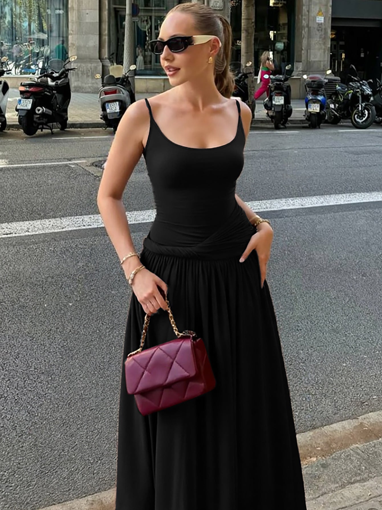 French Chic Spaghetti Strap Maxi Dress Elegant Slim Fit