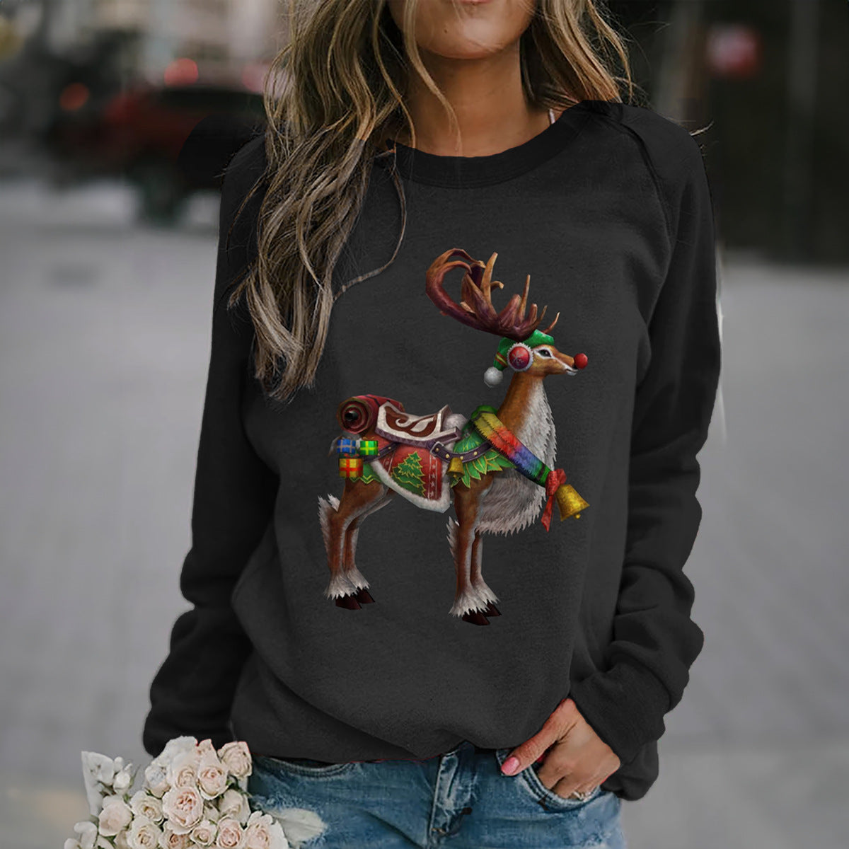 New 3D Digital Printing Long-Sleeved T-Neck Sweater