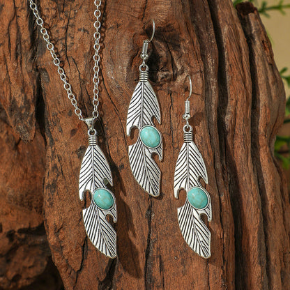 Bohemian Vintage Turquoise Water Drop Earrings and Necklace Set