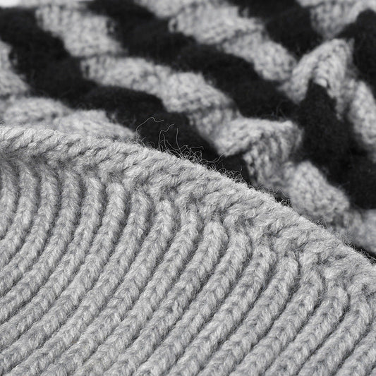 Stripe Contrast Color Simple Knit Pom Beanie