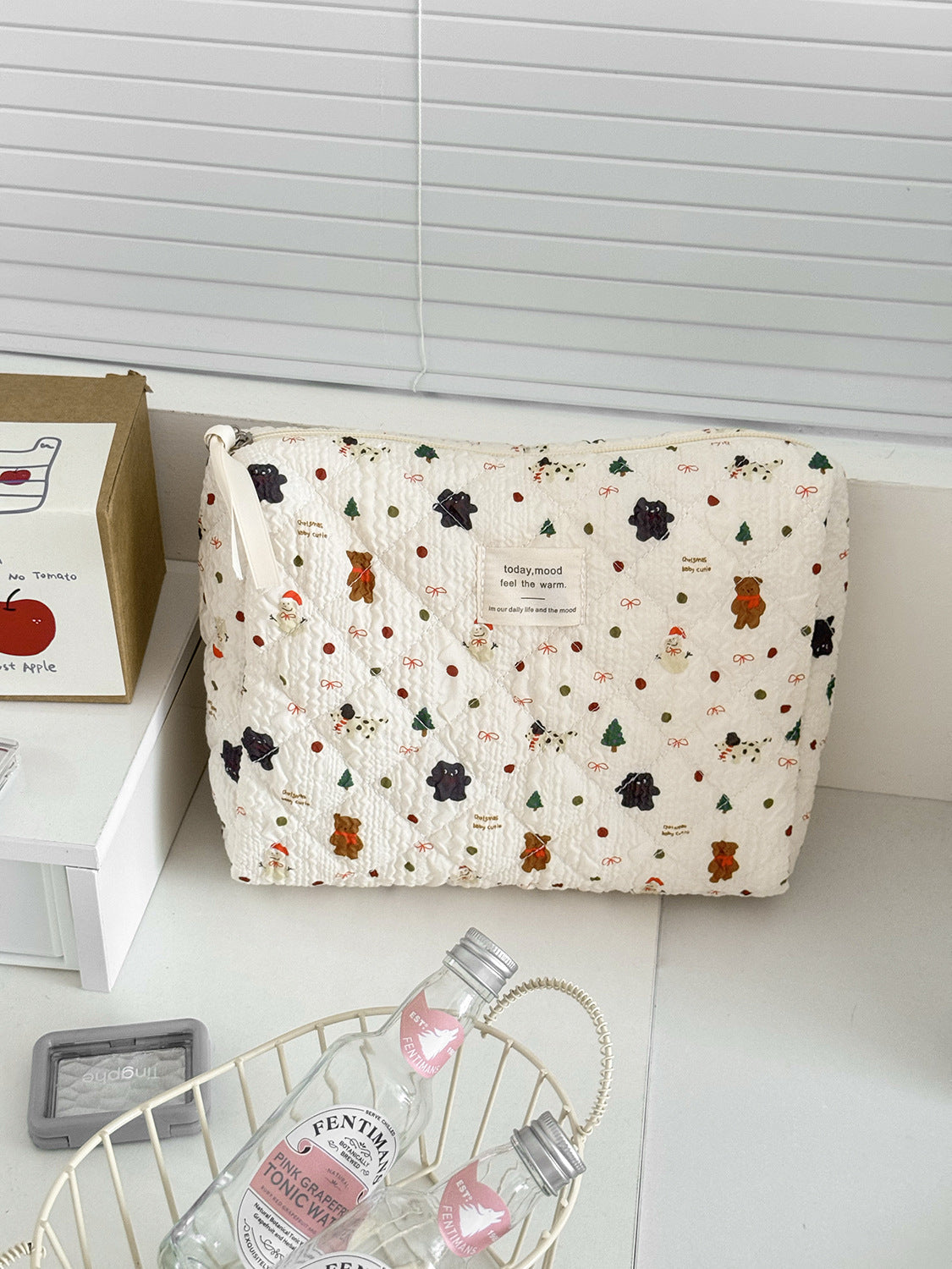 Snowman Bear Makeup Bag Cute Cartoon Print Portable Storage