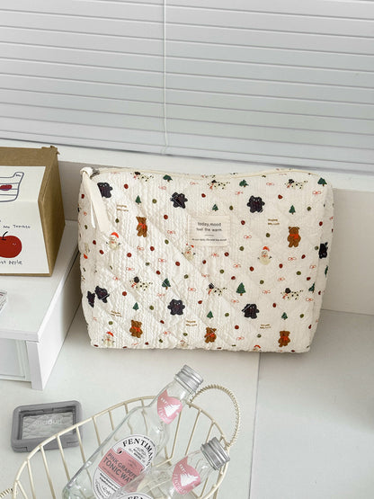 Snowman Bear Makeup Bag Cute Cartoon Print Portable Storage
