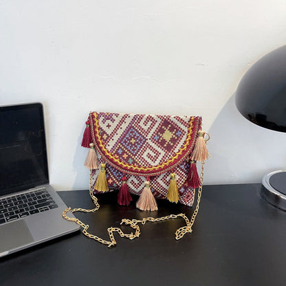 Vintage Ethnic Style Shoulder Bag Woven Canvas Crossbody Bag