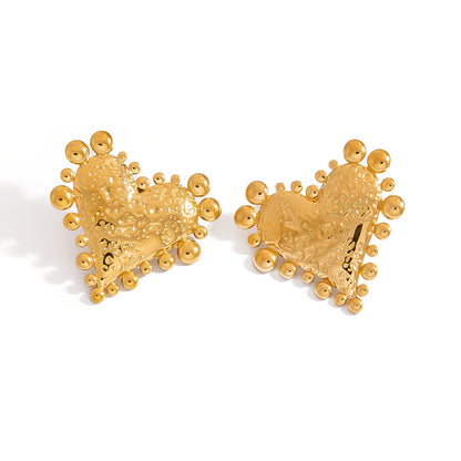 Heart Shaped Stainless Steel Earrings Vintage Style 18K Gold Plated Jewelry