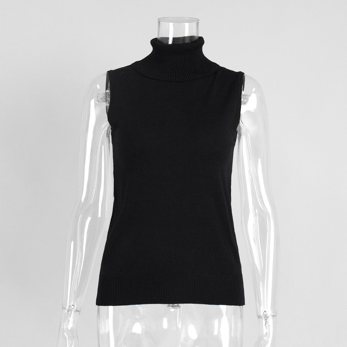 High Neck Sleeveless Knit Top Comfortable Casual Shirt