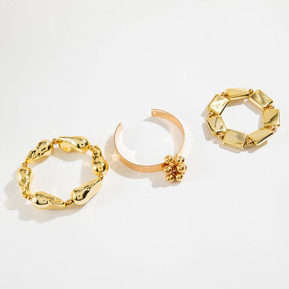 Layered Geometric Statement Cuff Bracelet Set