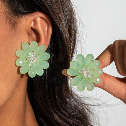 Colorful Resin Flower Petal Earrings Sweet Floral Studs