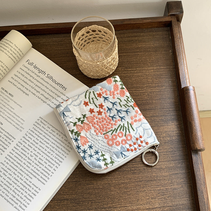 Cute Cotton Linen Embroidered Coin Purse Mini Makeup Bag