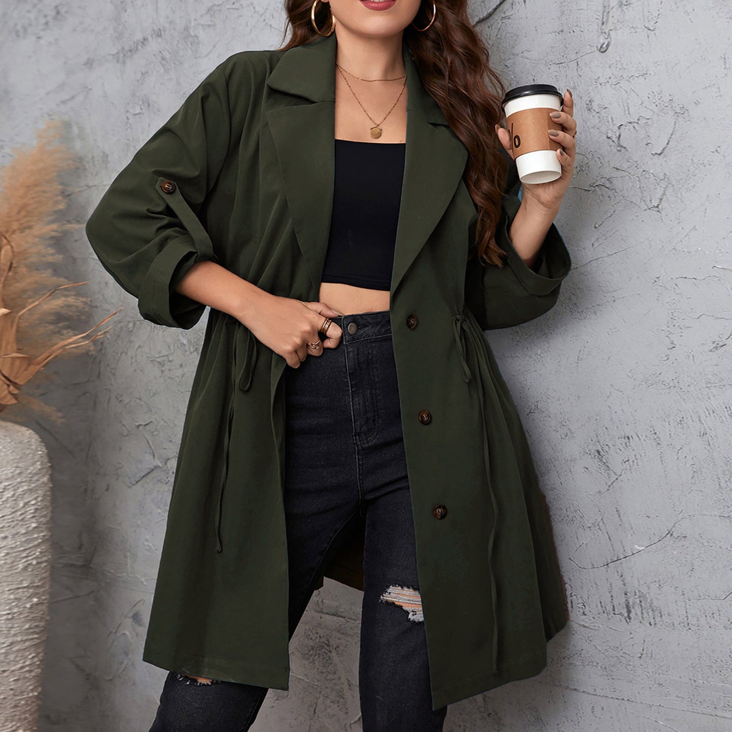 Chic Long Solid Color Blazer With Suit Lapel