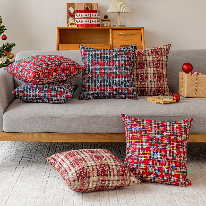 Classic Christmas Plaid Snowflake Throw Pillow Covers