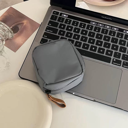Solid Color Nylon Round Makeup Bag Portable Durable Commuter Tote