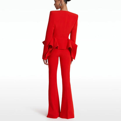 Ruffled Long Sleeve Jacket And Pants Set