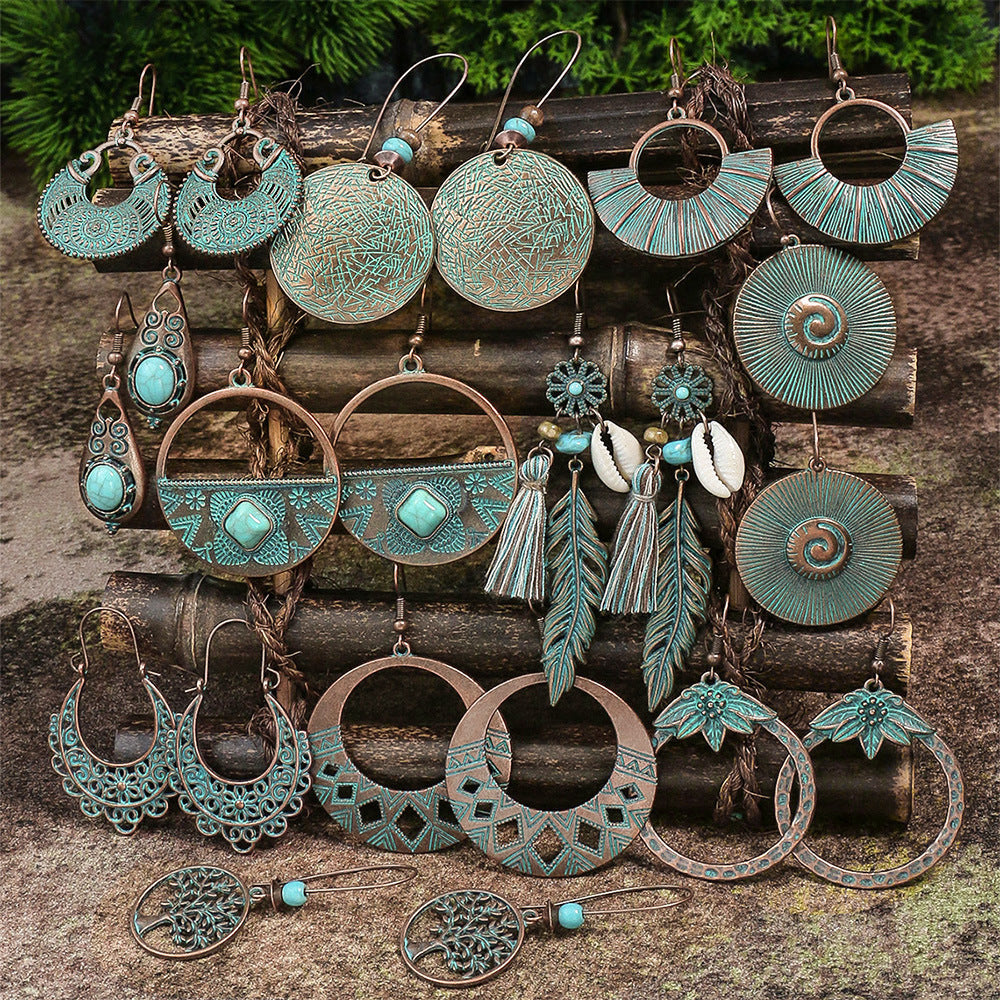 Vintage Bohemian Tassel Drop Earrings Geometric Alloy Jewelry