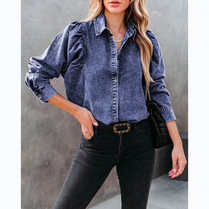 Trendy Casual Denim Shirt with Lapel for Women