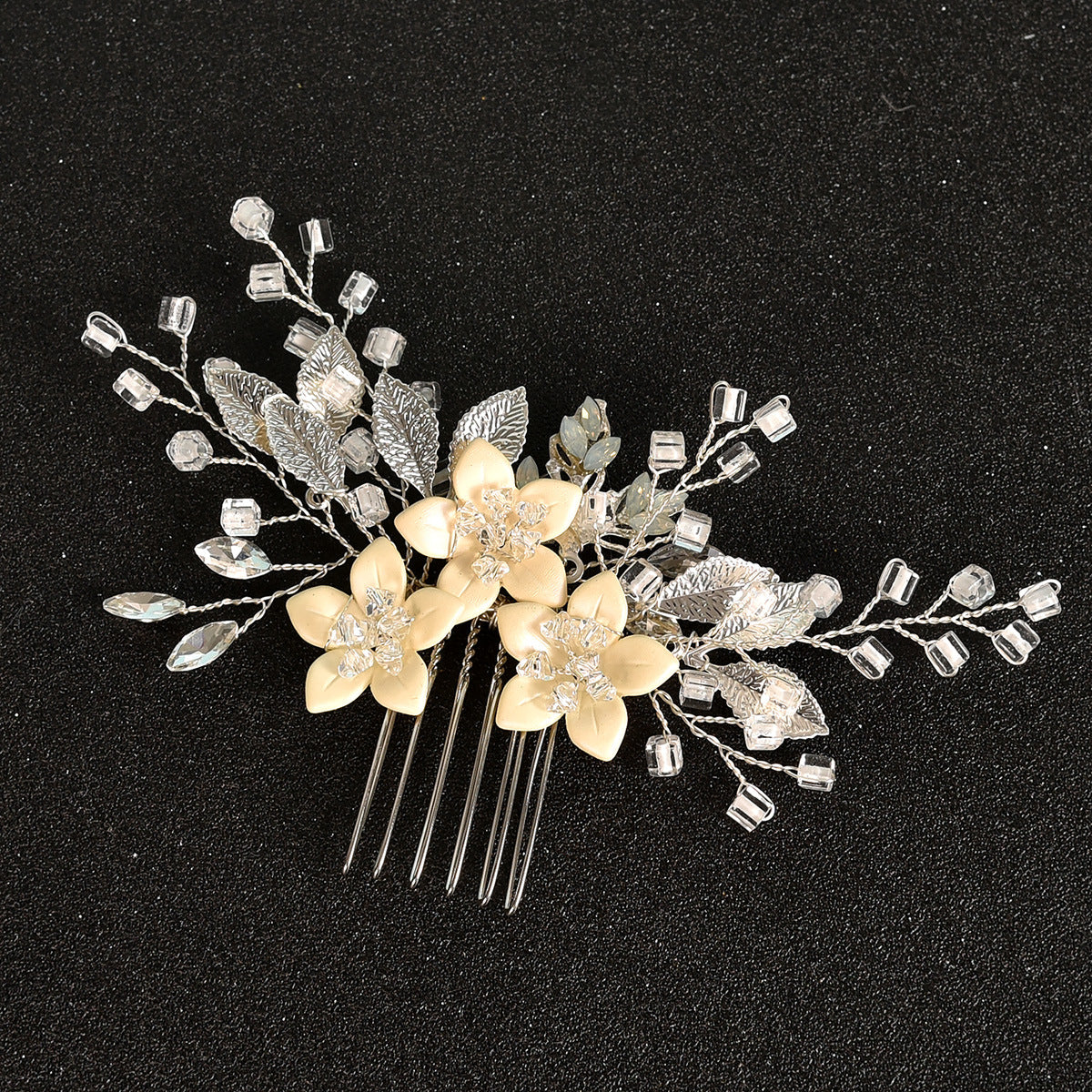Bridal Side Comb with Crystal Floral Design for Weddings