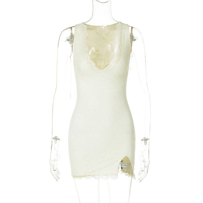 Sexy V-Neck Lace Split Bodycon Dress