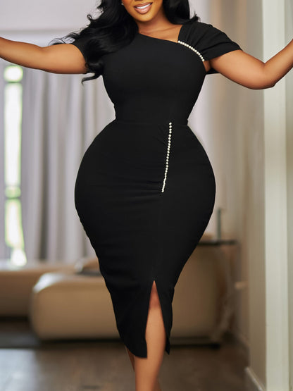Elegant High-Waisted Pencil Skirt With Beads