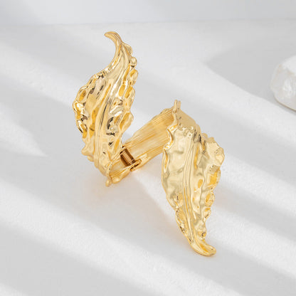 Exaggerated Leaf Wrap Bracelet Set Metallic Open Bangle