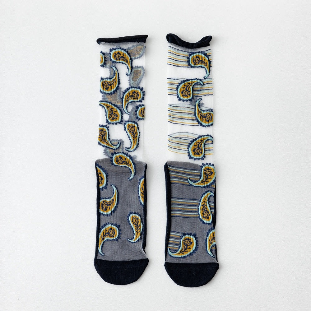 Rufia - Asymmetrical Pattern Sheer Socks