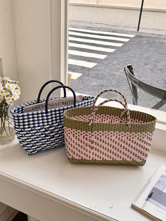 Handwoven Tote Basket Stylish PVC Shopping Bag