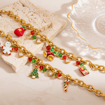 Premium Christmas Bell Bracelet with Tree and Glove Charms