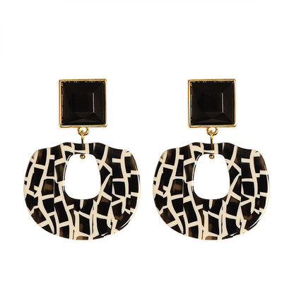 Geometric Polka Dot Leopard Print Silver Needle Earrings For Women