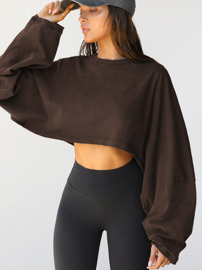Casual Solid Color Crop Sweatshirt for Women