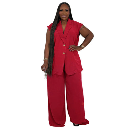 Plus Size V-Neck Sleeveless Two-Piece Outfit