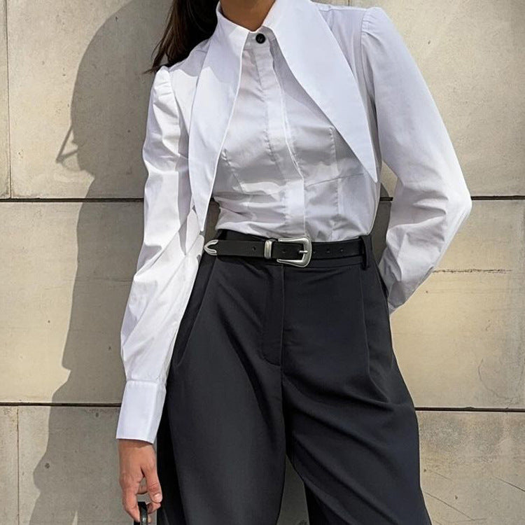 French White Shirt Women Elegant Design Long Sleeve Blouse
