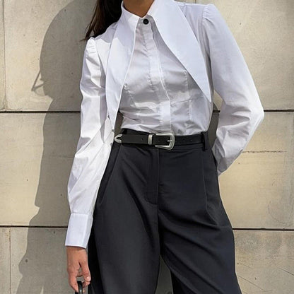 French White Shirt Women Elegant Design Long Sleeve Blouse