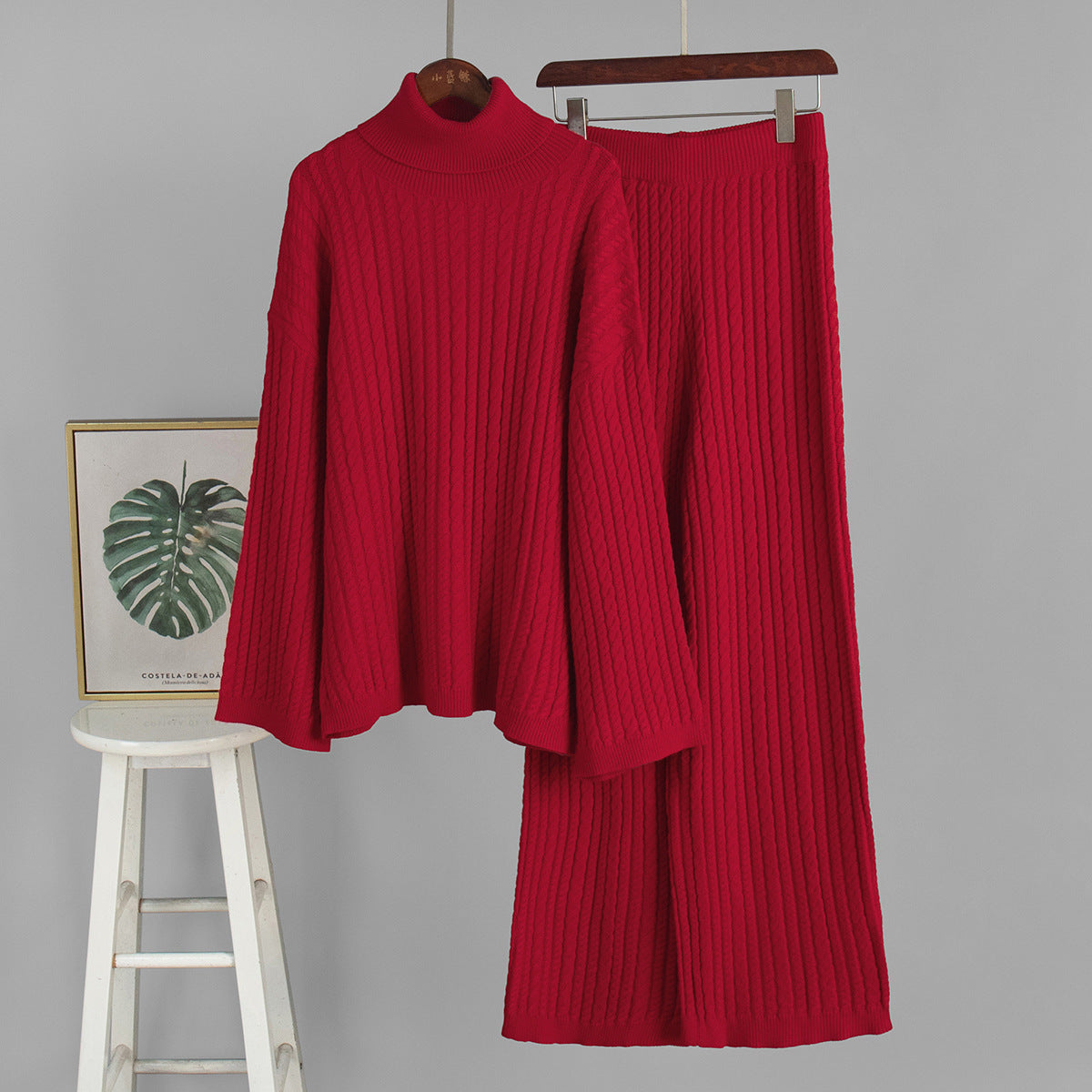 Twisted Knit Sweater Pants Set Casual Women's Outfit