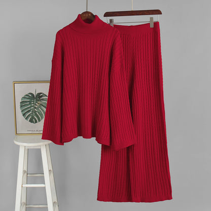 Twisted Knit Sweater Pants Set Casual Women's Outfit