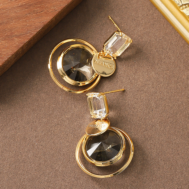 Geometric Crystal Earrings For Women - Stylish Silver Needle Design