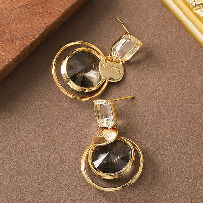 Geometric Crystal Earrings For Women - Stylish Silver Needle Design