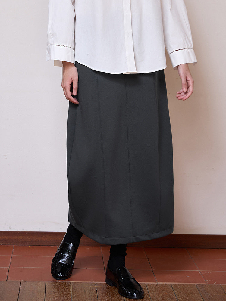 French High Waist Tulip Skirt Casual Solid Color Midi Skirt