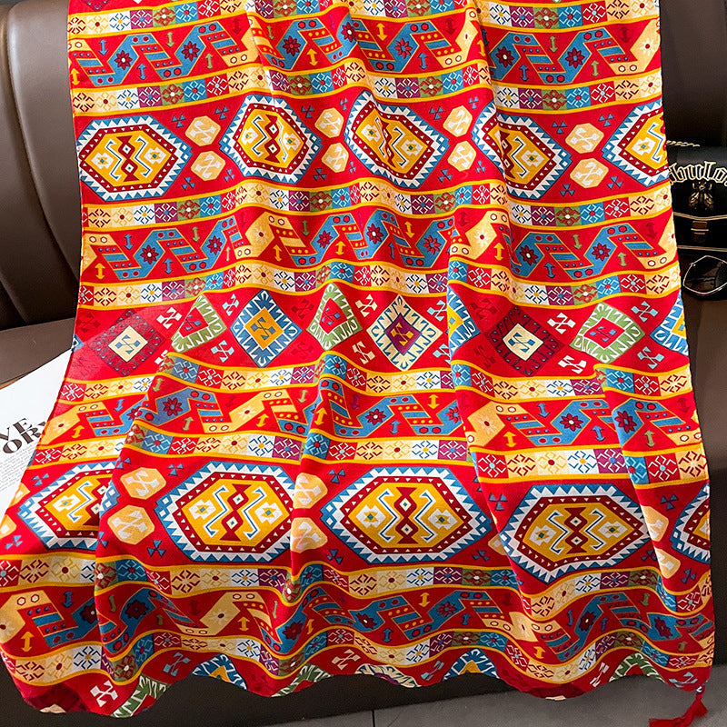 Ethnic Style Spring And Autumn New Blue Cotton Hemp Feel Thin Scarf With Flower Splice Fragmented Flower Retro Versatile Shawl
