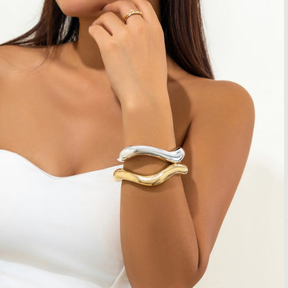 Trendy Irregular Geometric Metal Lava Bracelets For Women