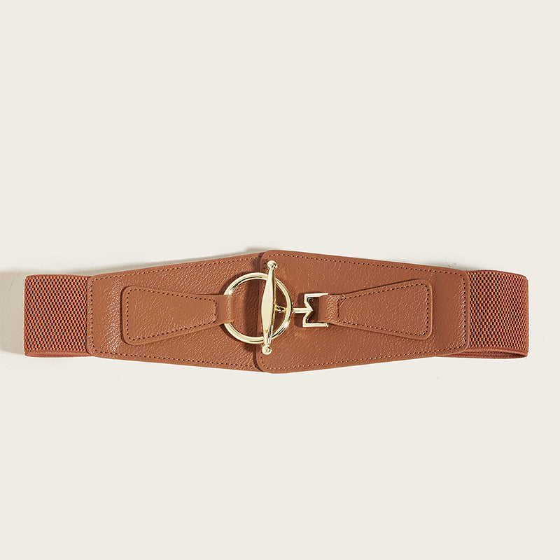 Elegant Stretchy Metal Leather Wide Belt