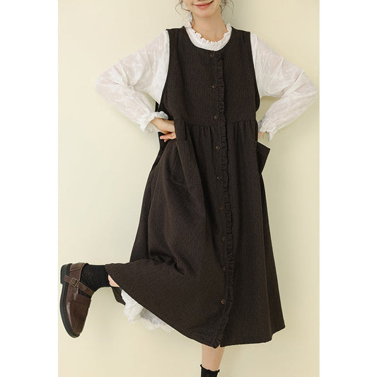 Retro Floral Cotton Linen Casual Long Dress for Women