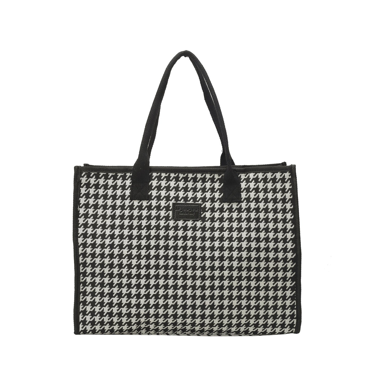 Large Houndstooth Woven Tote Bag Stylish Everyday Shoulder Bag