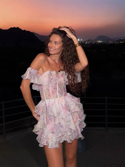 Elegant V-Neck Sleeveless Mini Dress In Bright Pink