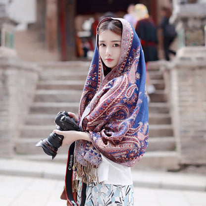 Tibetan Sunscreen Scarf  Women Retro Red National Style Shawl